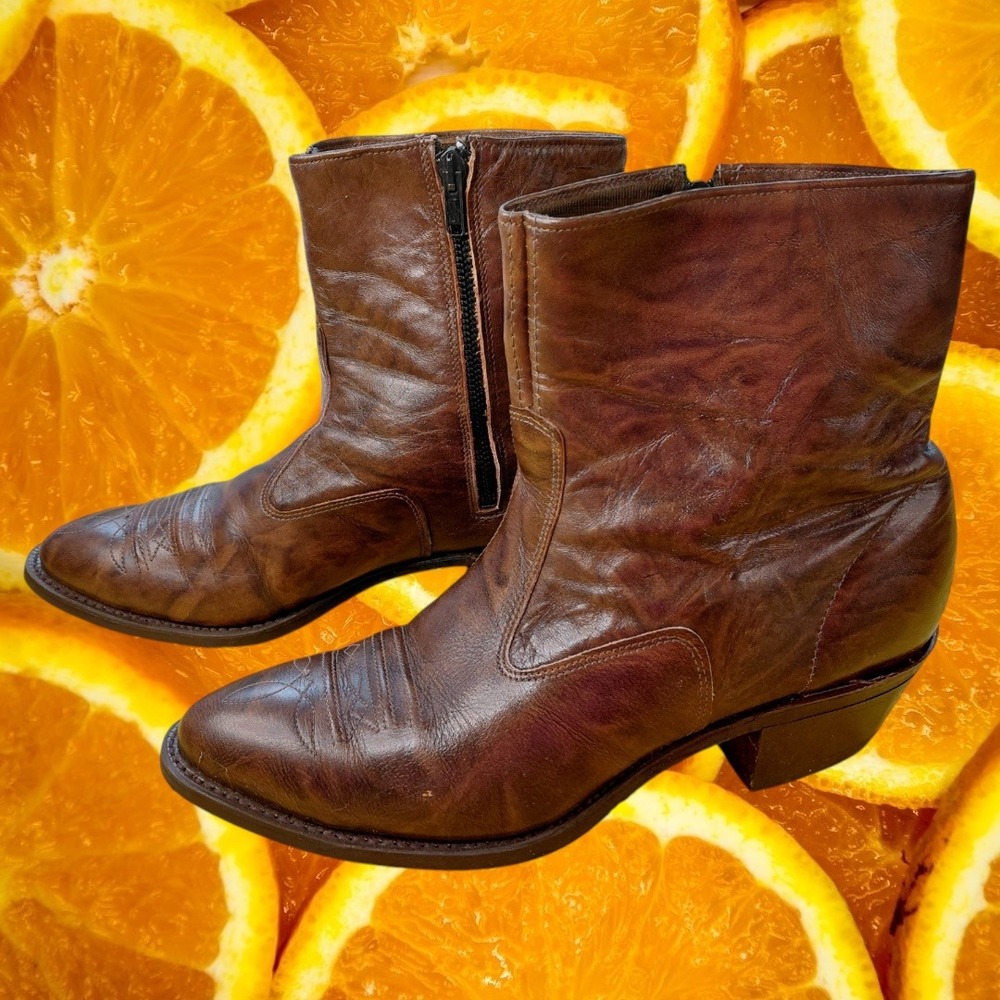Texas Brand Mens Brown Leather Side Zip Cowboy Boots USA Made Style M 351 12D
